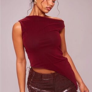 PrettyLittleThing Red Asymmetrical Sleeveless Tank Top